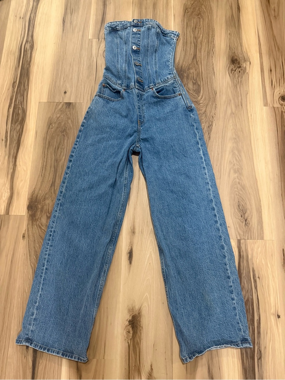 Abercrombie and Fitch Strapless Wide-Leg Jumpsuit- Blue